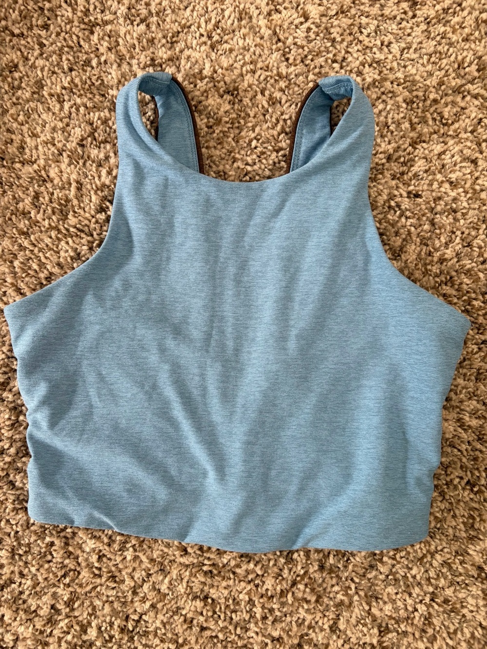 Outdoor Voices Light Heather Blue and Brown Color Block Sports Bra - Small